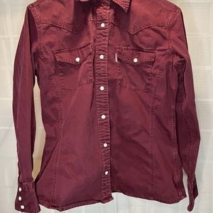 Women’s Western Carhartt Pearl Snap Button Up Dress Shirt Size Medium